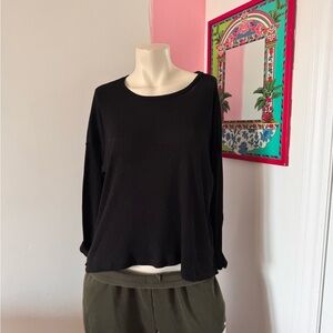 Black Long Sleeve Ribbed Mid Sleeve Shirt